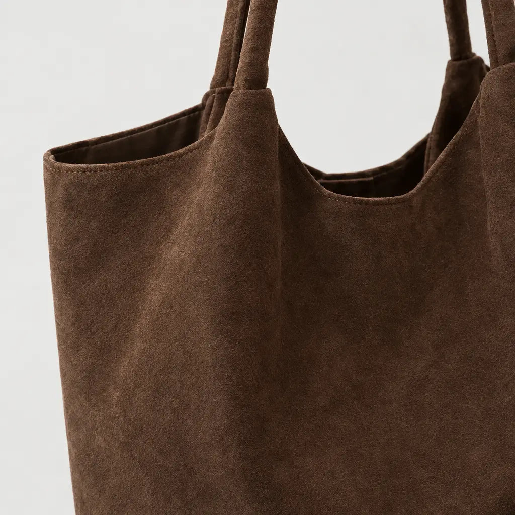 Sac à main femme en daim zippé - cafe - 4 macro