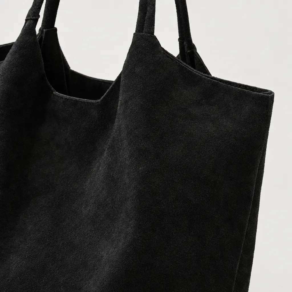 Sac à main femme en daim zippé - noir - 4 macro