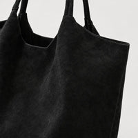Sac à main femme en daim zippé - noir - 4 macro