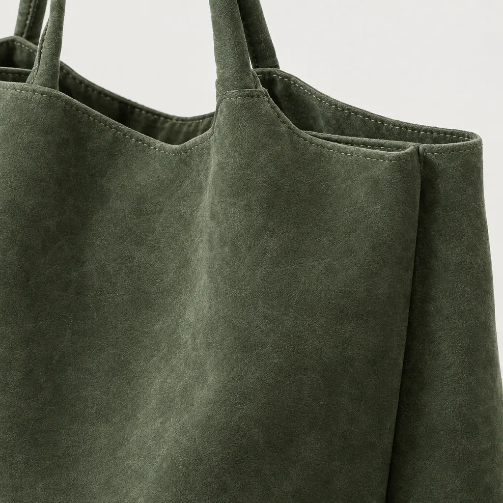 Sac à main femme en daim zippé - vert - 4 macro
