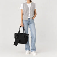 Sac cabas femme en daim - noir - 3 porte-face