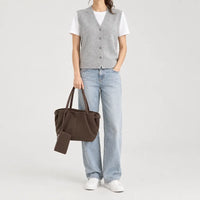 Sac cabas femme en daim - cafe - 3 porte-face
