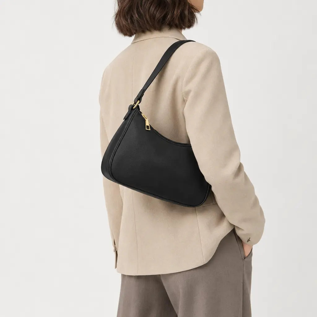 Sac baguette femme compact - noir - 2 porte-arriere
