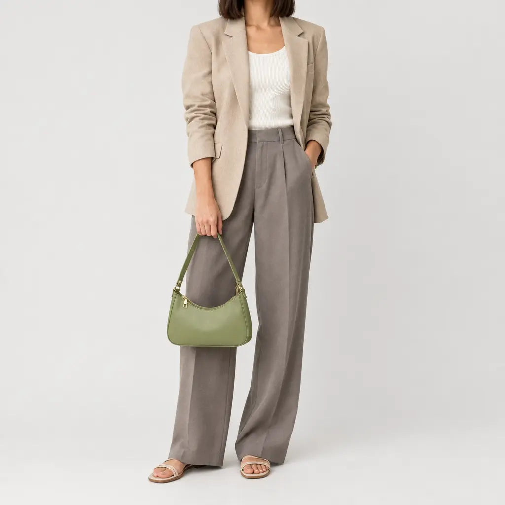 Sac baguette femme compact - vert - 3 porte-face