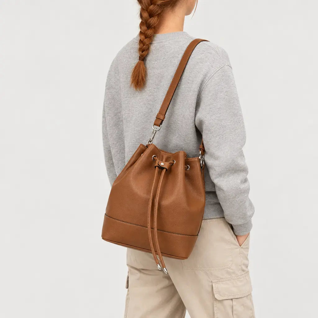 Sac seau femme en cuir - marron - 2 porte-arriere