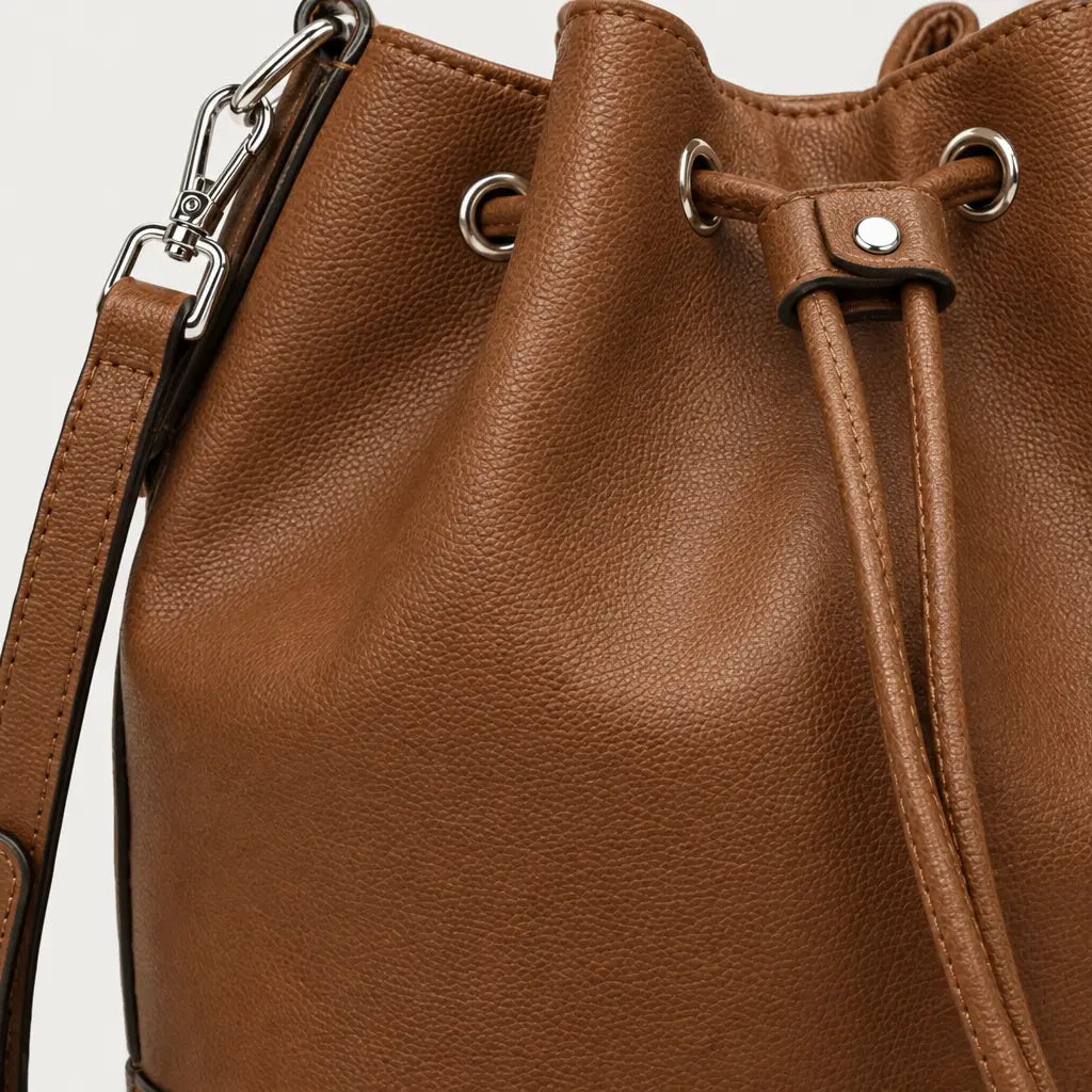 Sac seau femme en cuir - marron - 4 macro