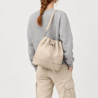 Sac seau femme en cuir - beige - 2 porte-arriere