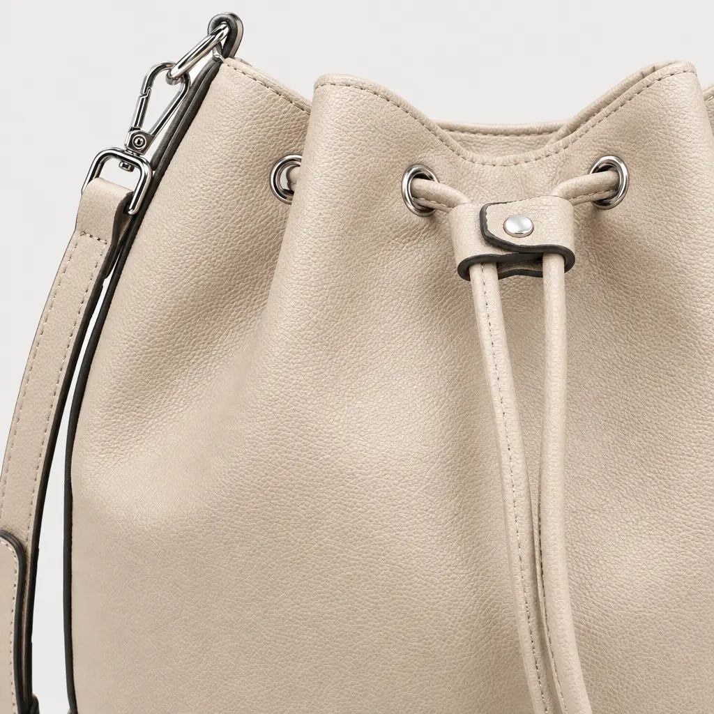 Sac seau femme en cuir - beige - 4 macro