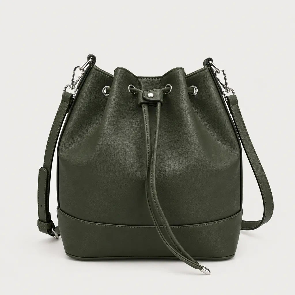 Sac seau femme en cuir - vert fonce - 1 produit
