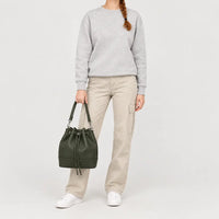 Sac seau femme en cuir - vert fonce - 3 porte-face