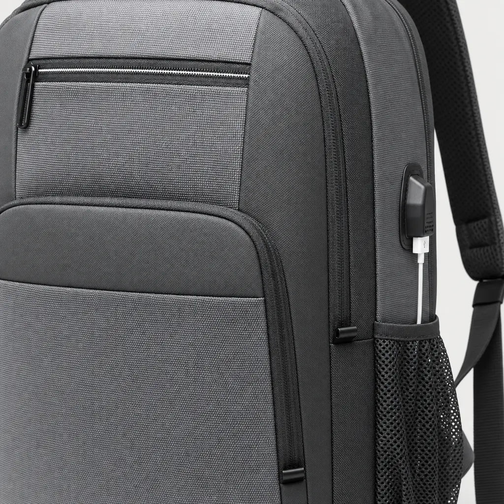 Sac ordinateur avec port USB - gris - 4 macro