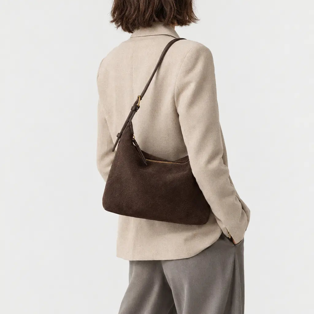 Sac hobo femme en daim - cafe - 2 porte-arriere