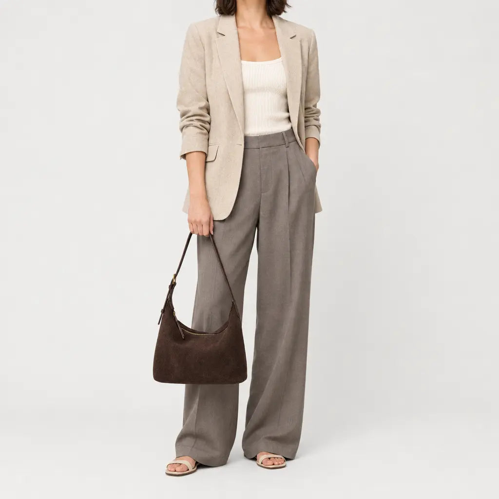 Sac hobo femme en daim - cafe - 3 porte-face