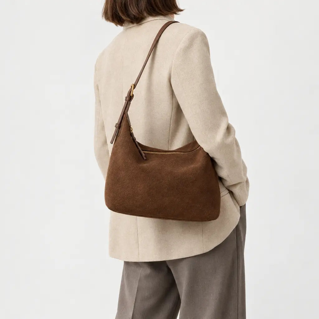 Sac hobo femme en daim - marron - 2 porte-arriere