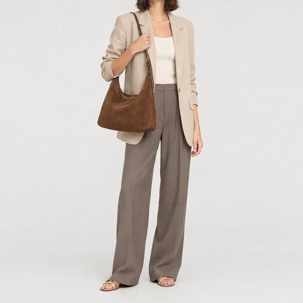 Sac hobo femme en daim - marron - 3 porte-face