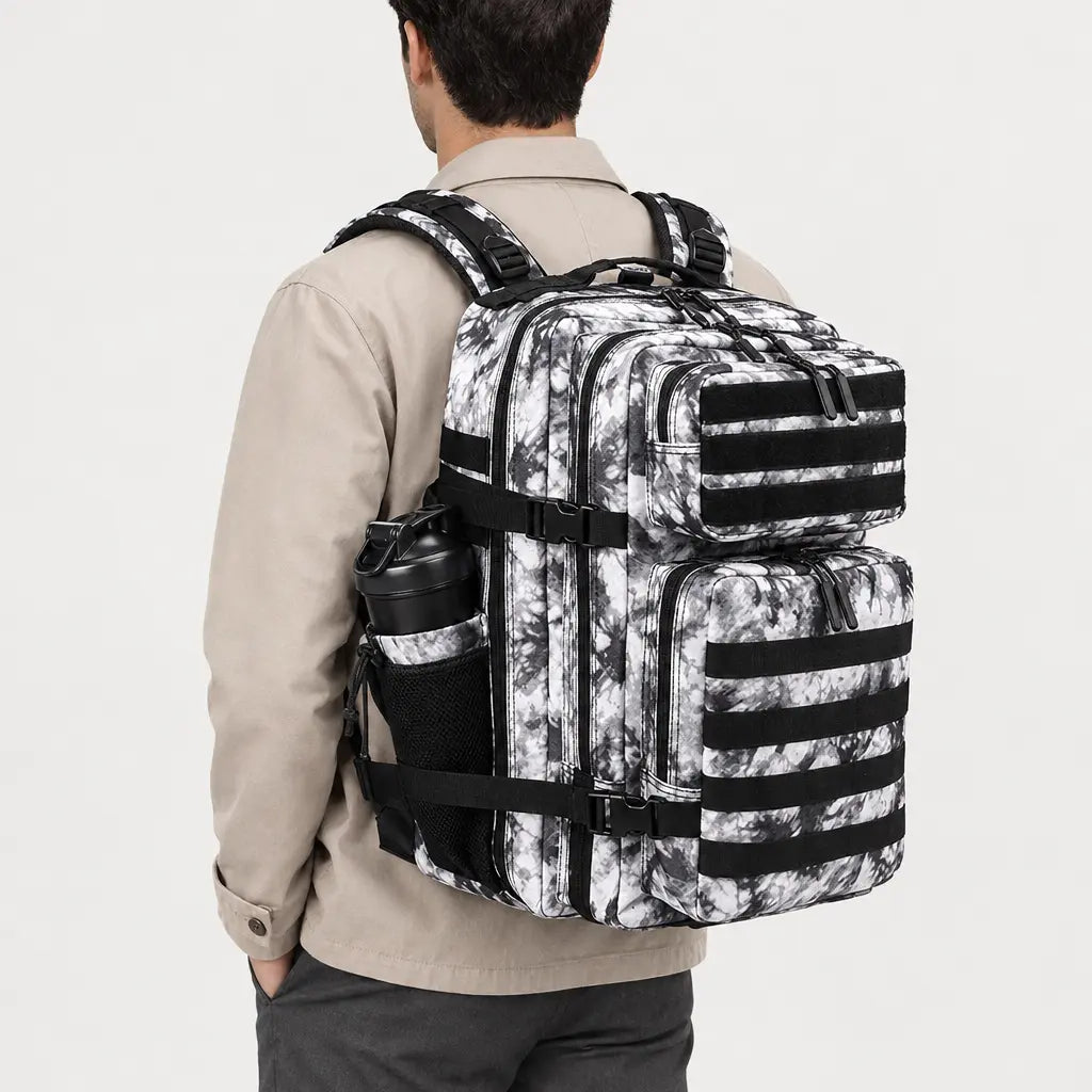 Sac à dos randonnée avec porte-gourde - noir et blanc - 2 porte-arriere