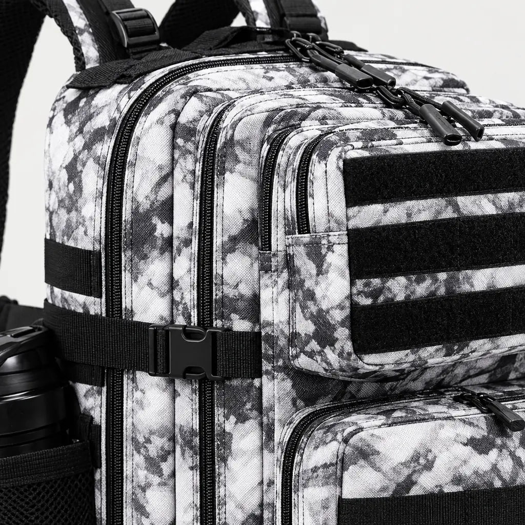Sac à dos randonnée avec porte-gourde - noir et blanc - 4 macro