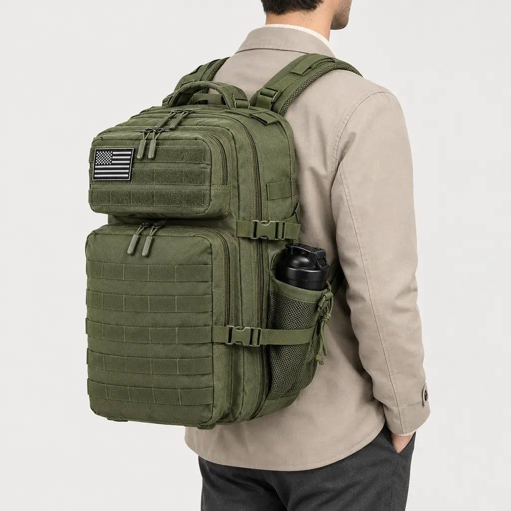 Sac à dos randonnée avec porte-gourde - vert armee - 2 porte-arriere