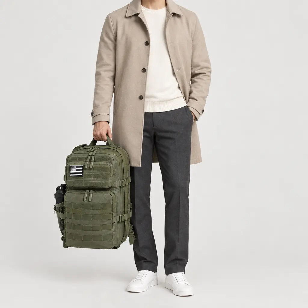 Sac à dos randonnée avec porte-gourde - vert armee - 3 porte-face