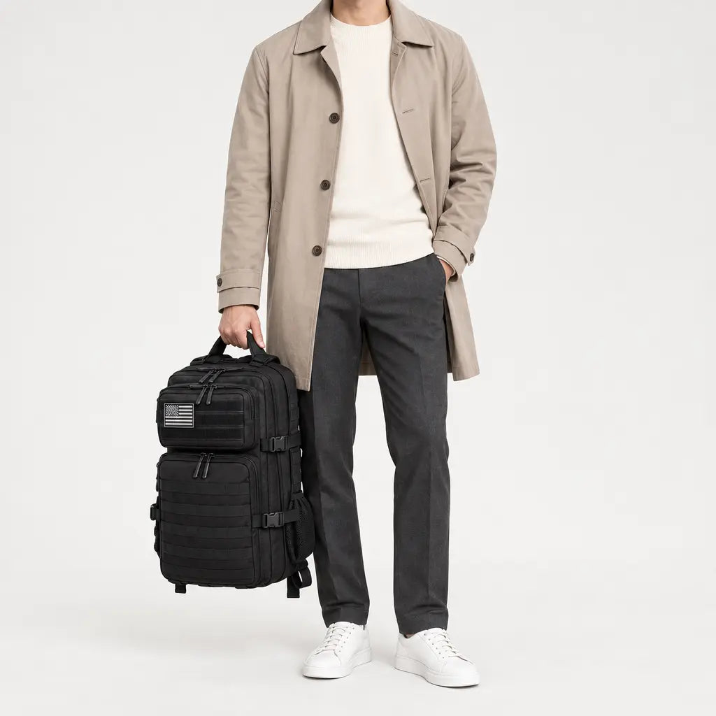 Sac à dos randonnée avec porte-gourde - noir - 3 porte-face
