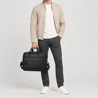 Sac ordinateur homme en cuir à bandoulière réglable - noir - 3 porte-face