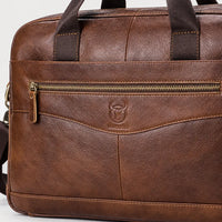 Sac ordinateur homme en cuir à bandoulière réglable - marron - 4 macro