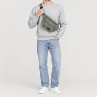 Sac banane homme en toile - vert - 3 porte-face