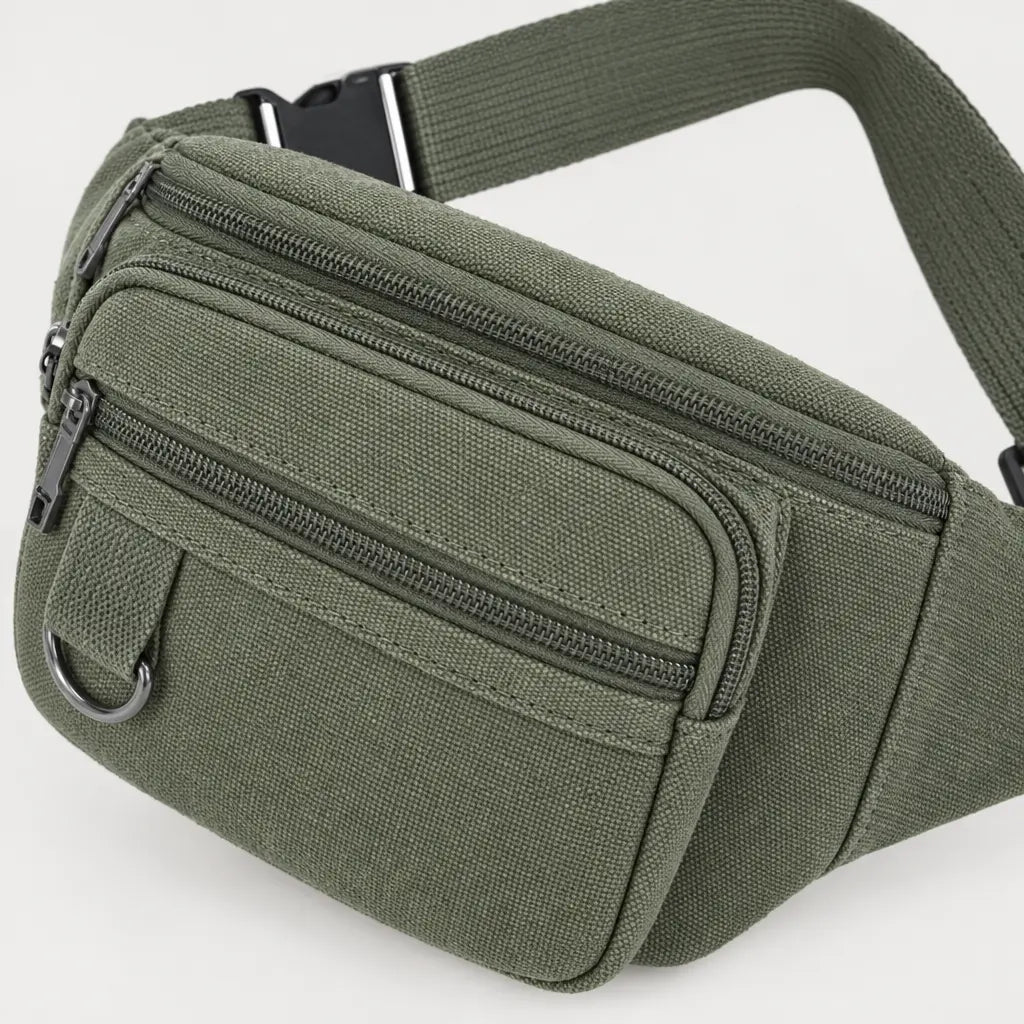 Sac banane homme en toile - vert - 4 macro