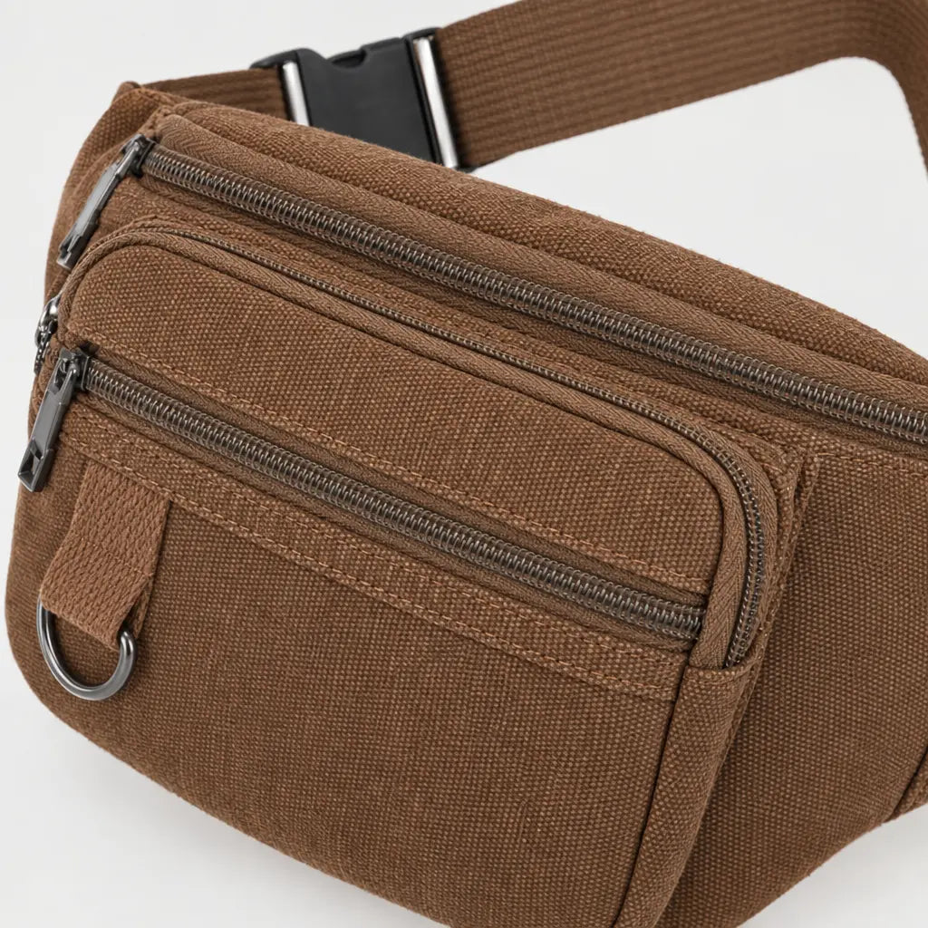 Sac banane homme en toile - marron - 4 macro