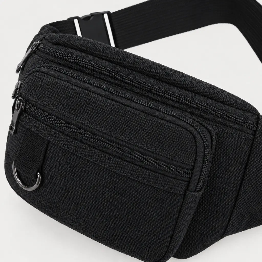 Sac banane homme en toile - noir - 4 macro