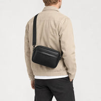 Sac bandoulière homme en simili cuir - noir - 2 porte-arriere