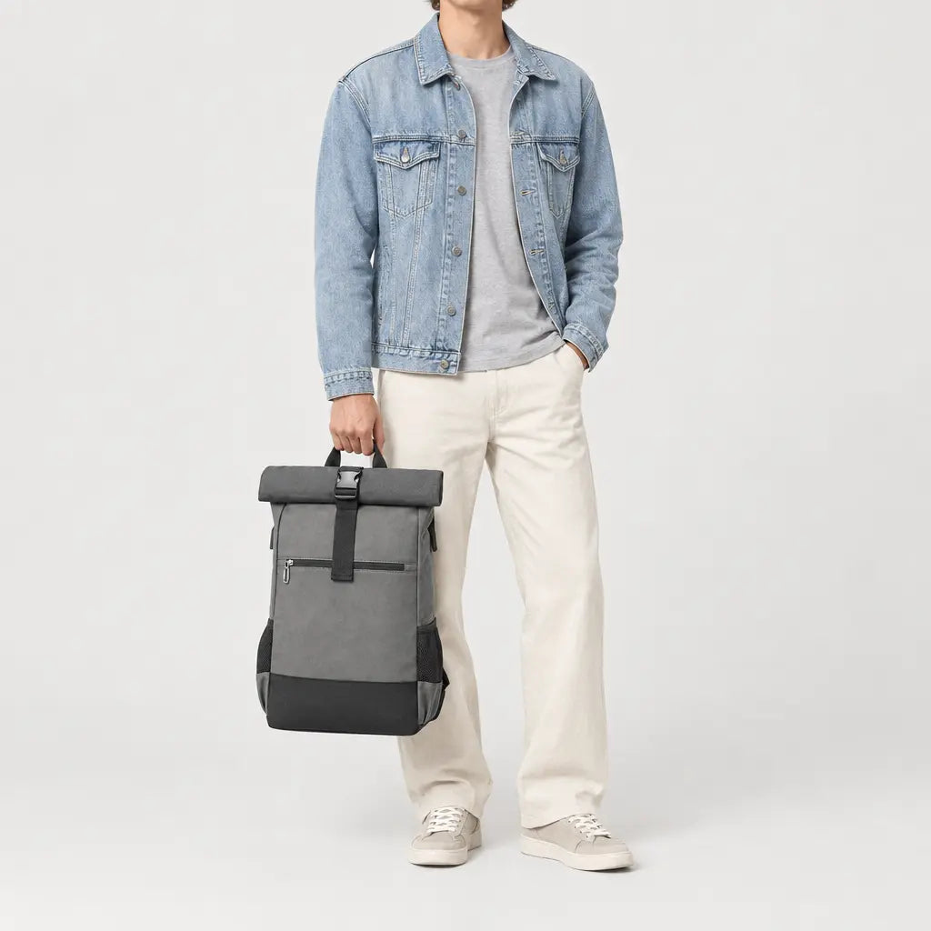 Sac ordinateur homme à rabat - gris - 3 porte-face