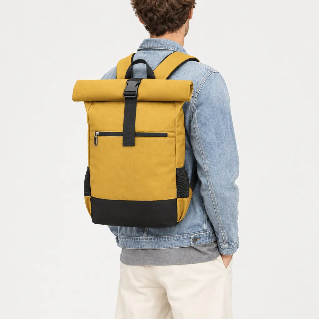 Sac ordinateur homme à rabat - jaune - 2 porte-arriere