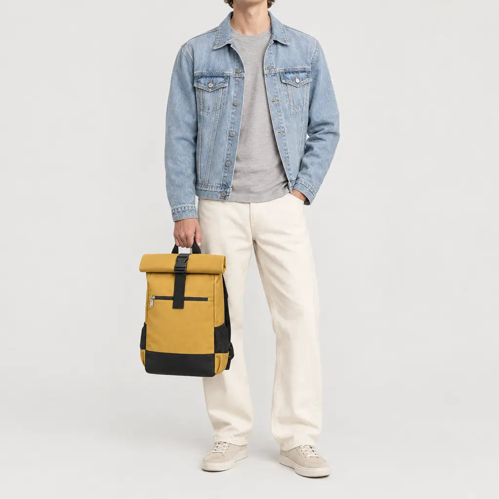Sac ordinateur homme à rabat - jaune - 3 porte-face