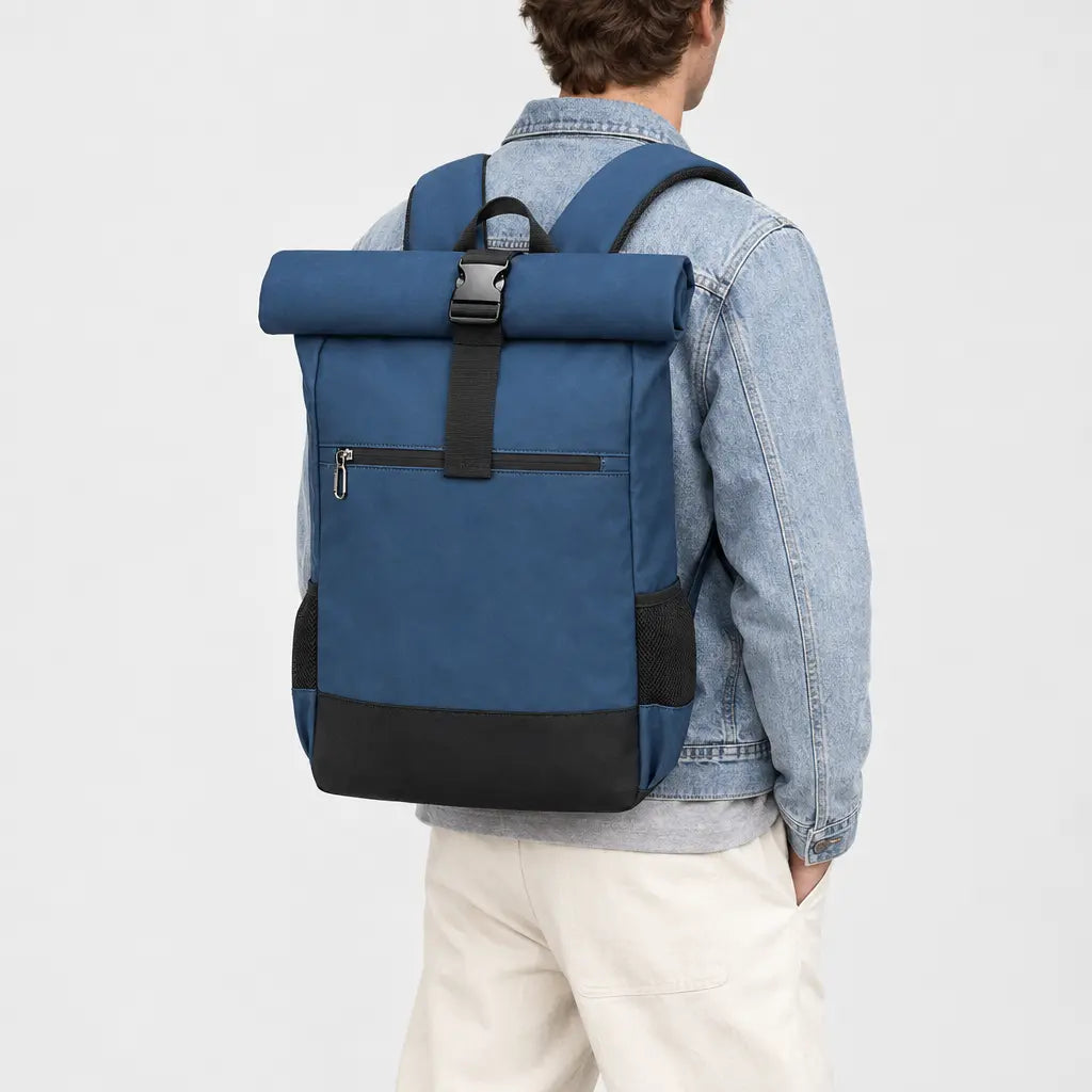 Sac ordinateur homme à rabat - bleu - 2 porte-arriere
