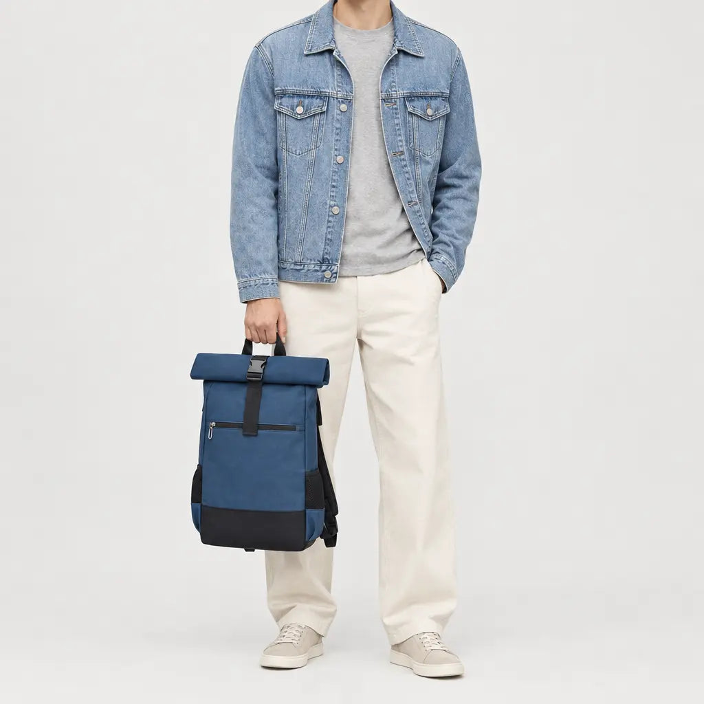 Sac ordinateur homme à rabat - bleu - 3 porte-face