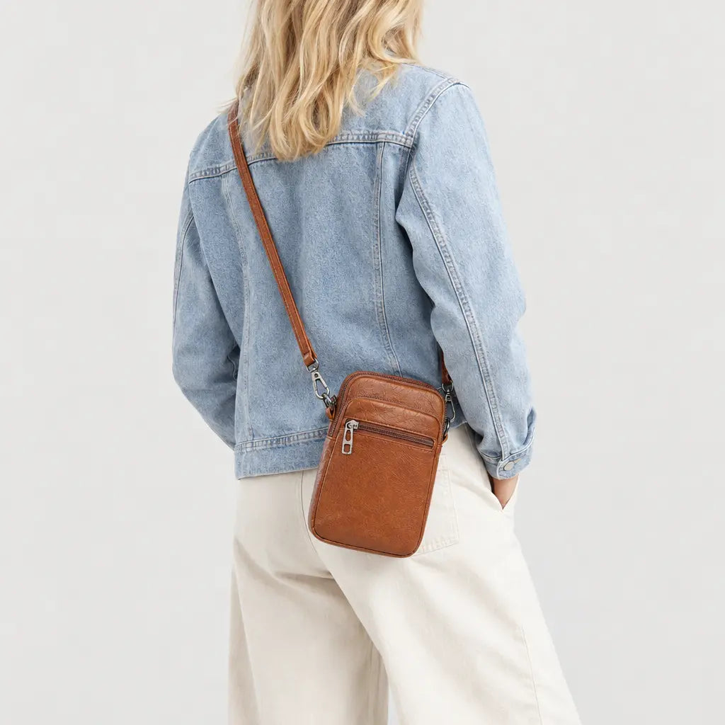Sac bandoulière femme en simili cuir - marron - 2 porte-arriere