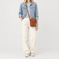 Sac bandoulière femme en simili cuir - marron - 3 porte-face