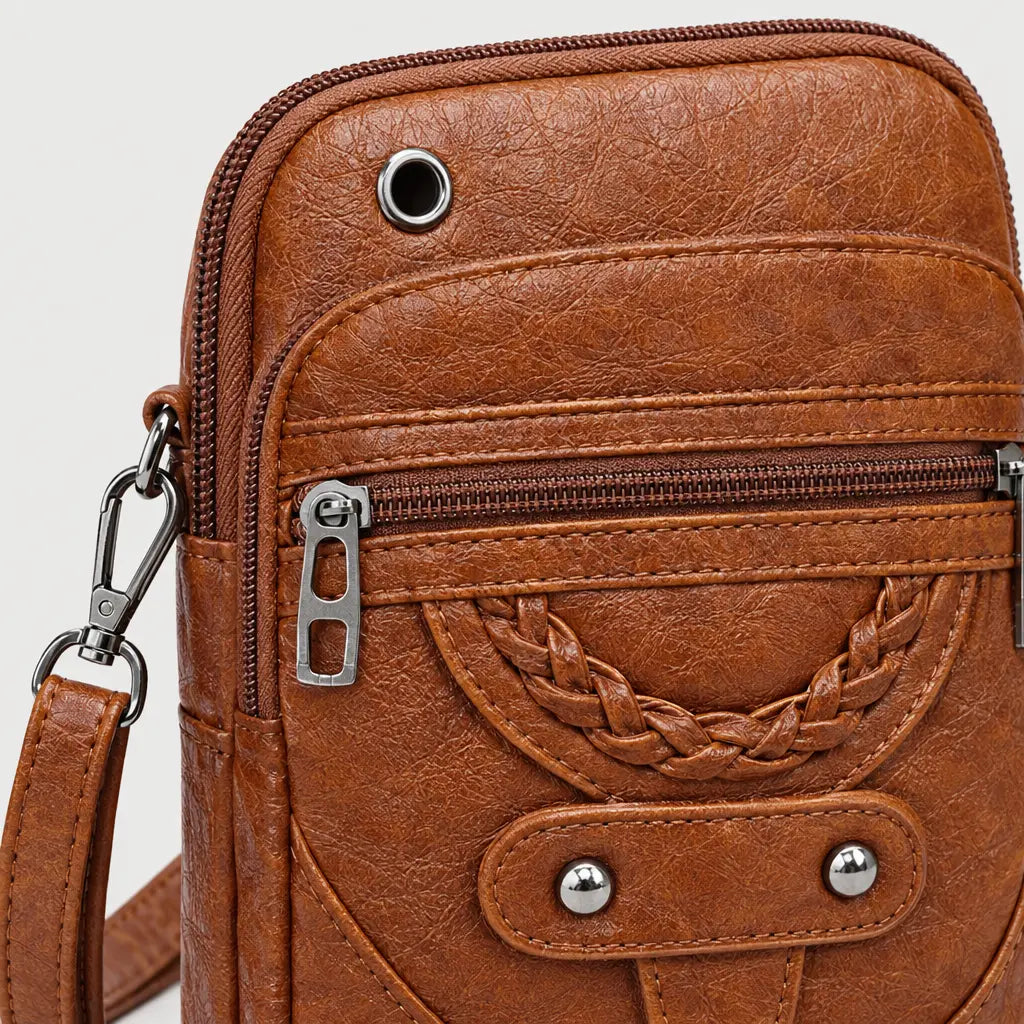 Sac bandoulière femme en simili cuir - marron - 4 macro