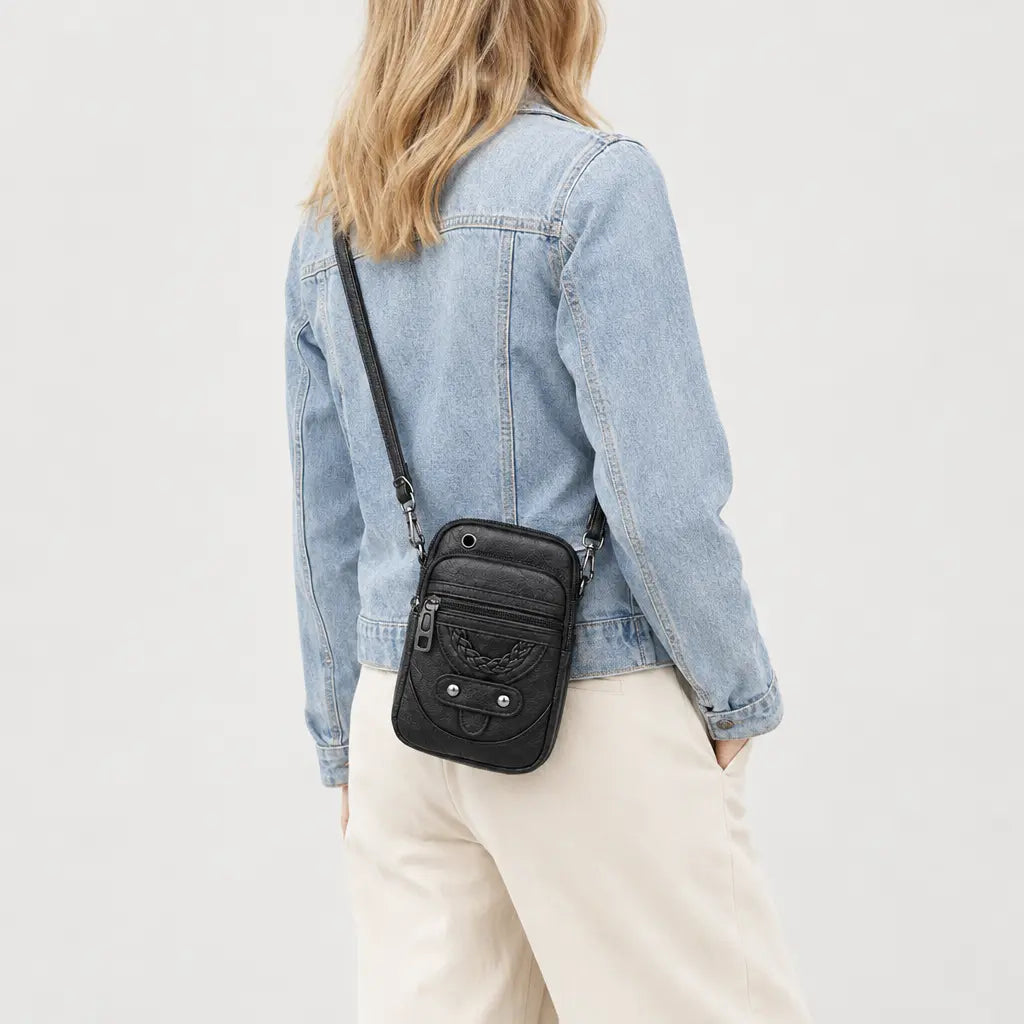 Sac bandoulière femme en simili cuir - noir - 2 porte-arriere