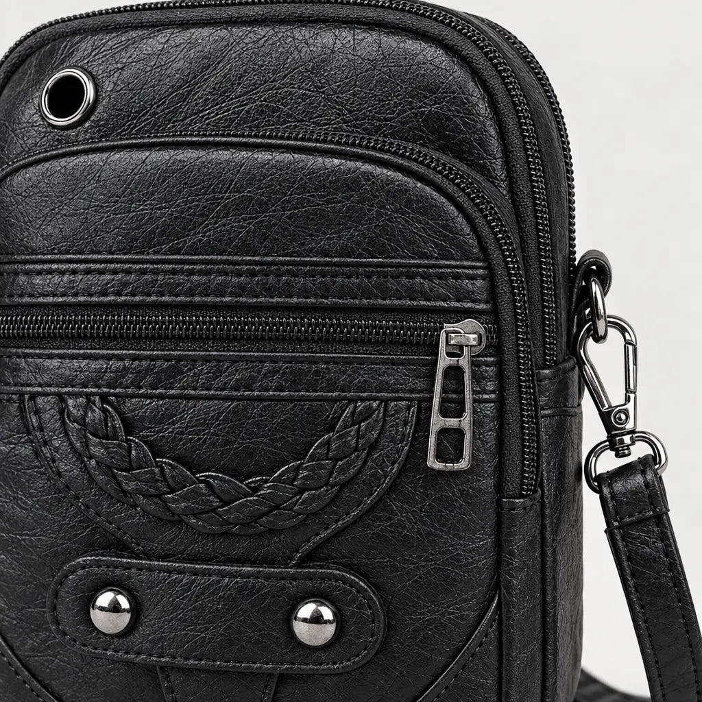 Sac bandoulière femme en simili cuir - noir - 4 macro
