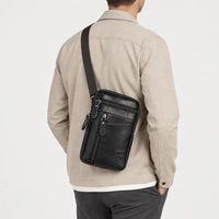 Sac banane homme en simili cuir - noir - 2 porte-arriere