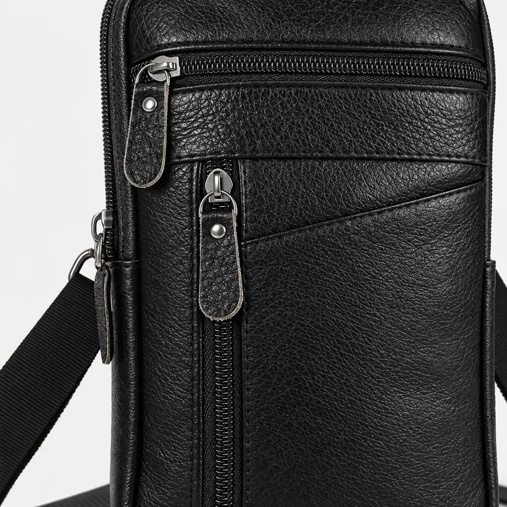 Sac banane homme en simili cuir - noir - 4 macro