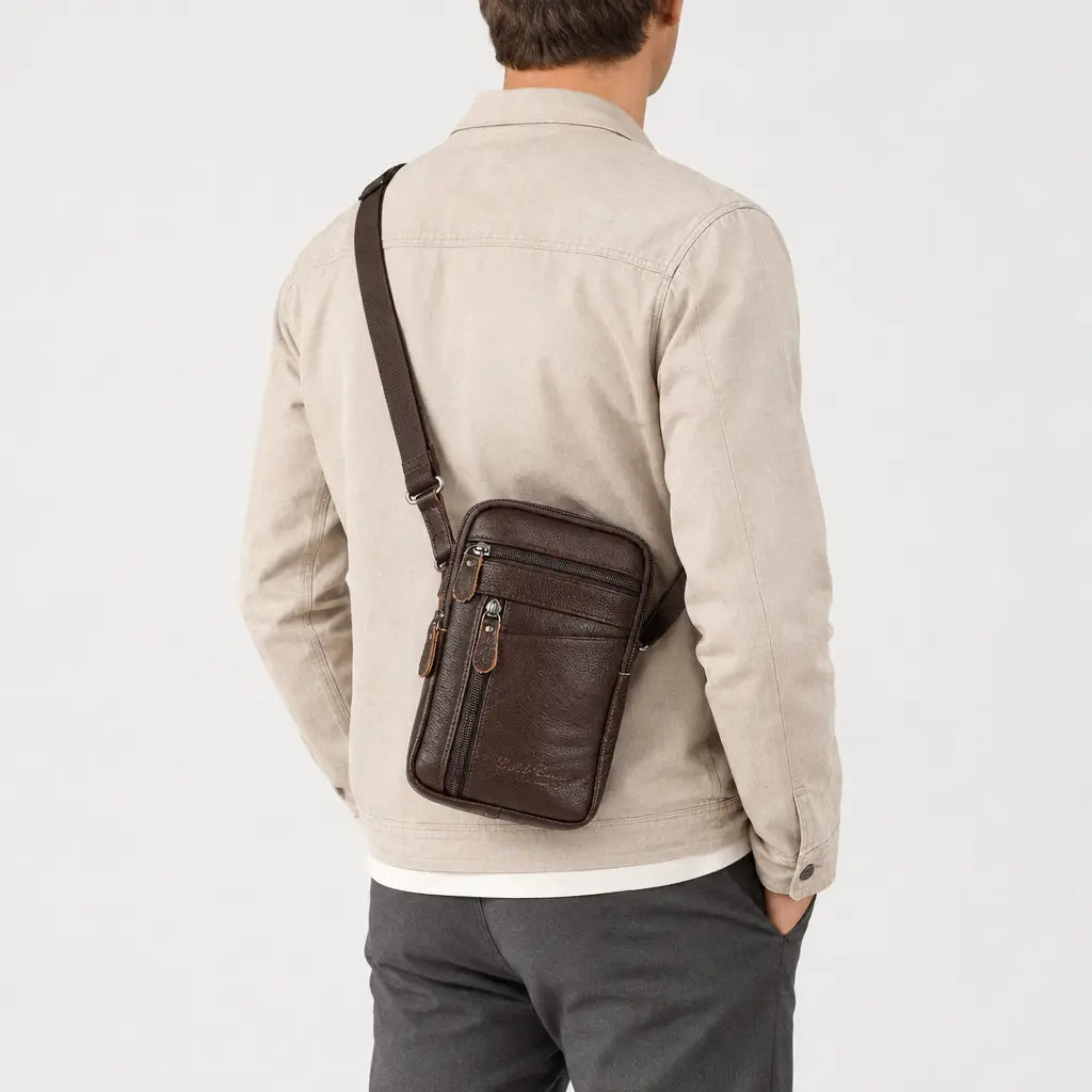 Sac banane homme en simili cuir - cafe - 2 porte-arriere