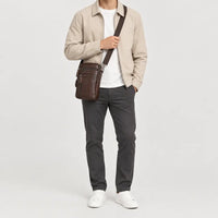 Sac banane homme en simili cuir - cafe - 3 porte-face