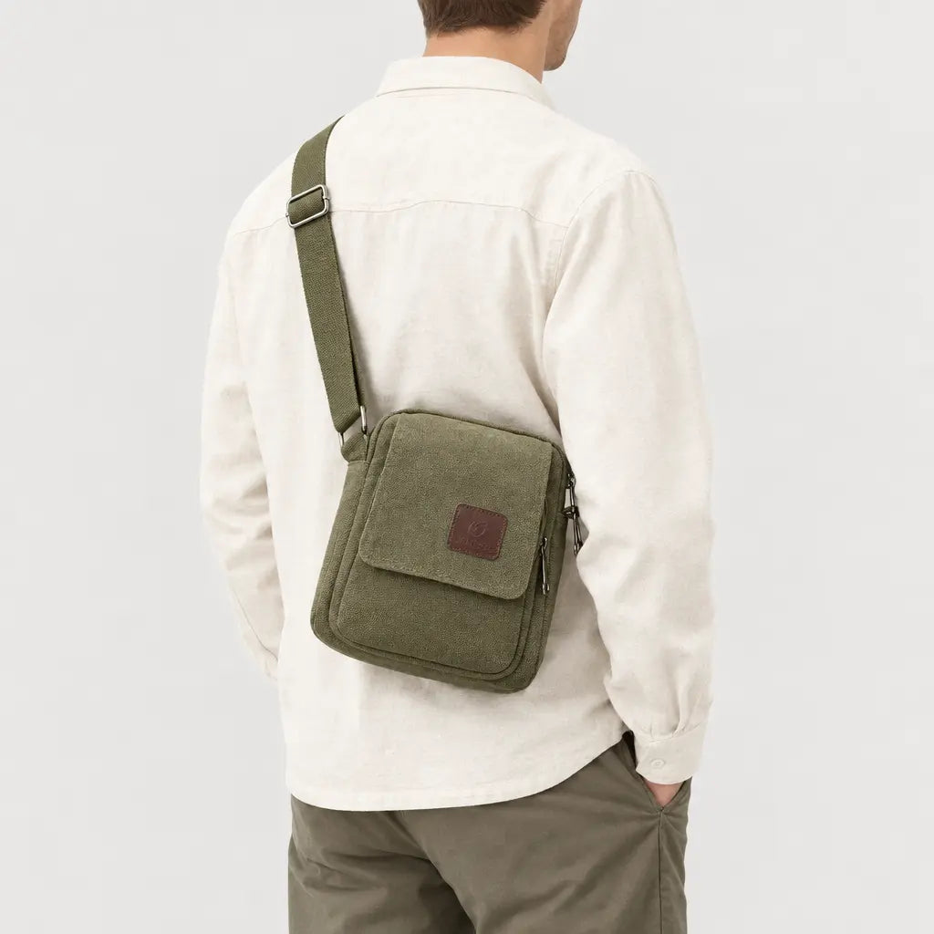 Sac bandoulière homme en toile - vert armee - 2 porte-arriere
