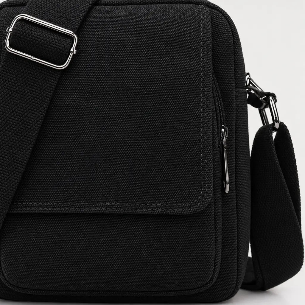 Sac bandoulière homme en toile - noir - 4 macro
