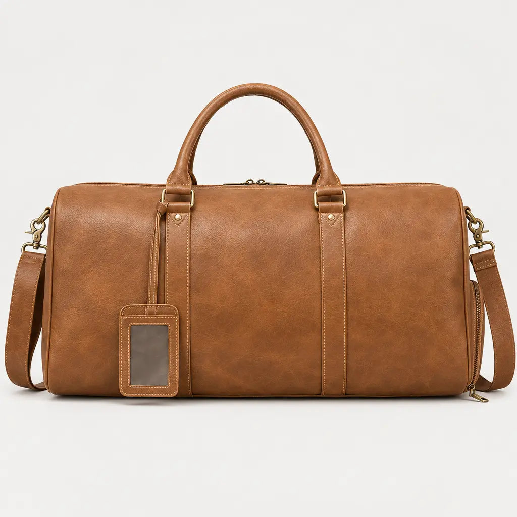 Sac de voyage week-end en cuir véritable - marron clair - 1 produit