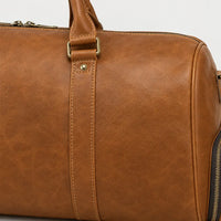 Sac de voyage week-end en cuir véritable - marron clair - 4 macro
