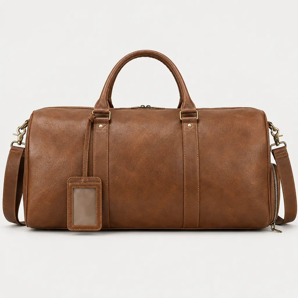 Sac de voyage week-end en cuir véritable - marron - 1 produit
